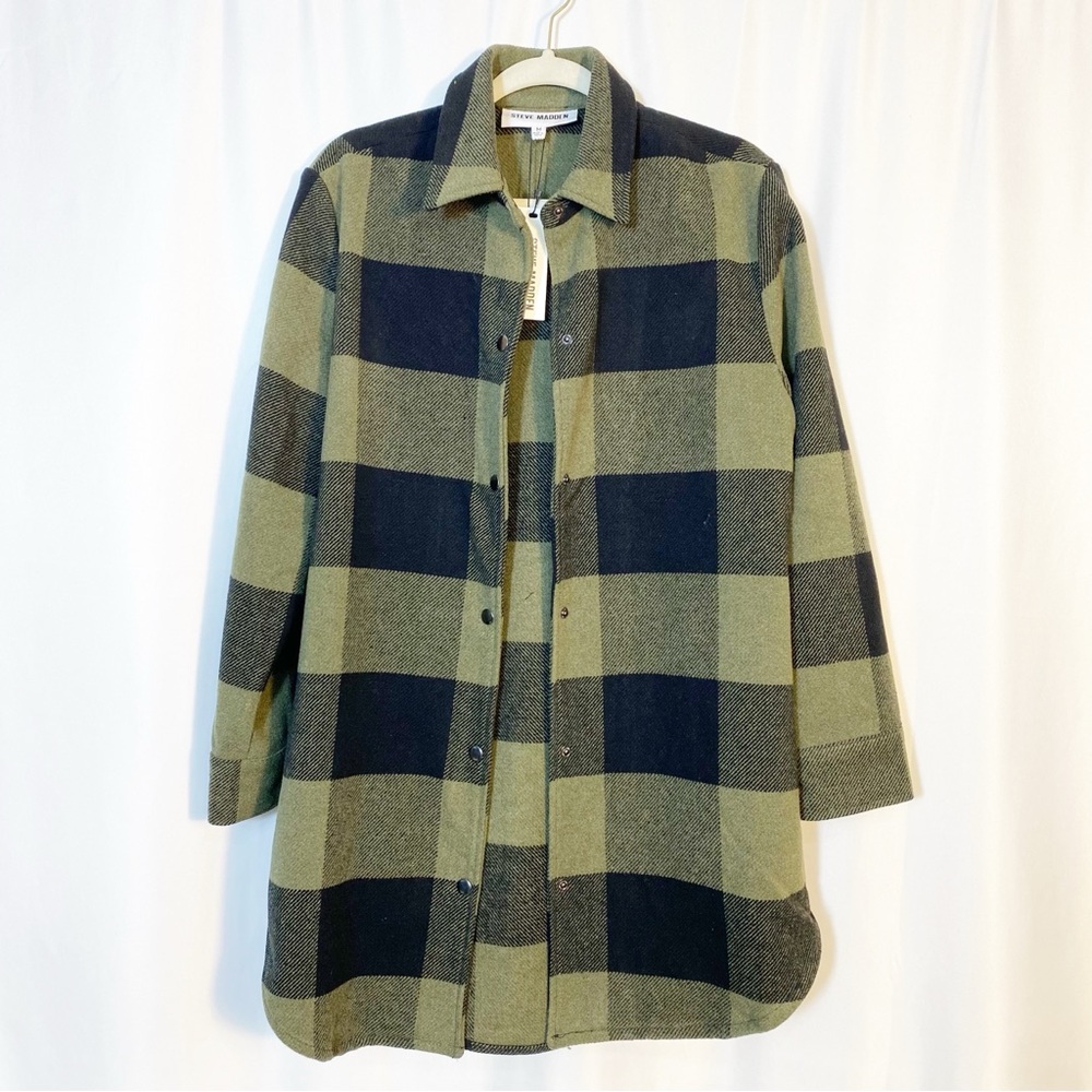 Steve Madden Eldridge Buffalo Plaid
Coat Shirt Jacket Shacket Olive Sage Green - Picture 2 of 13